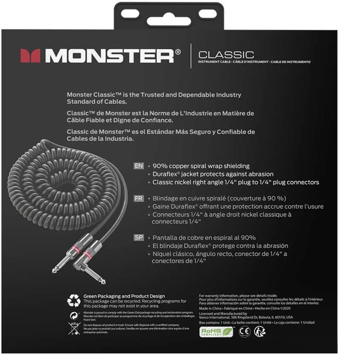 Monster Cable Classic Coiled Gitaarkabel 6.4m - Zwart - afbeelding 2 van 6