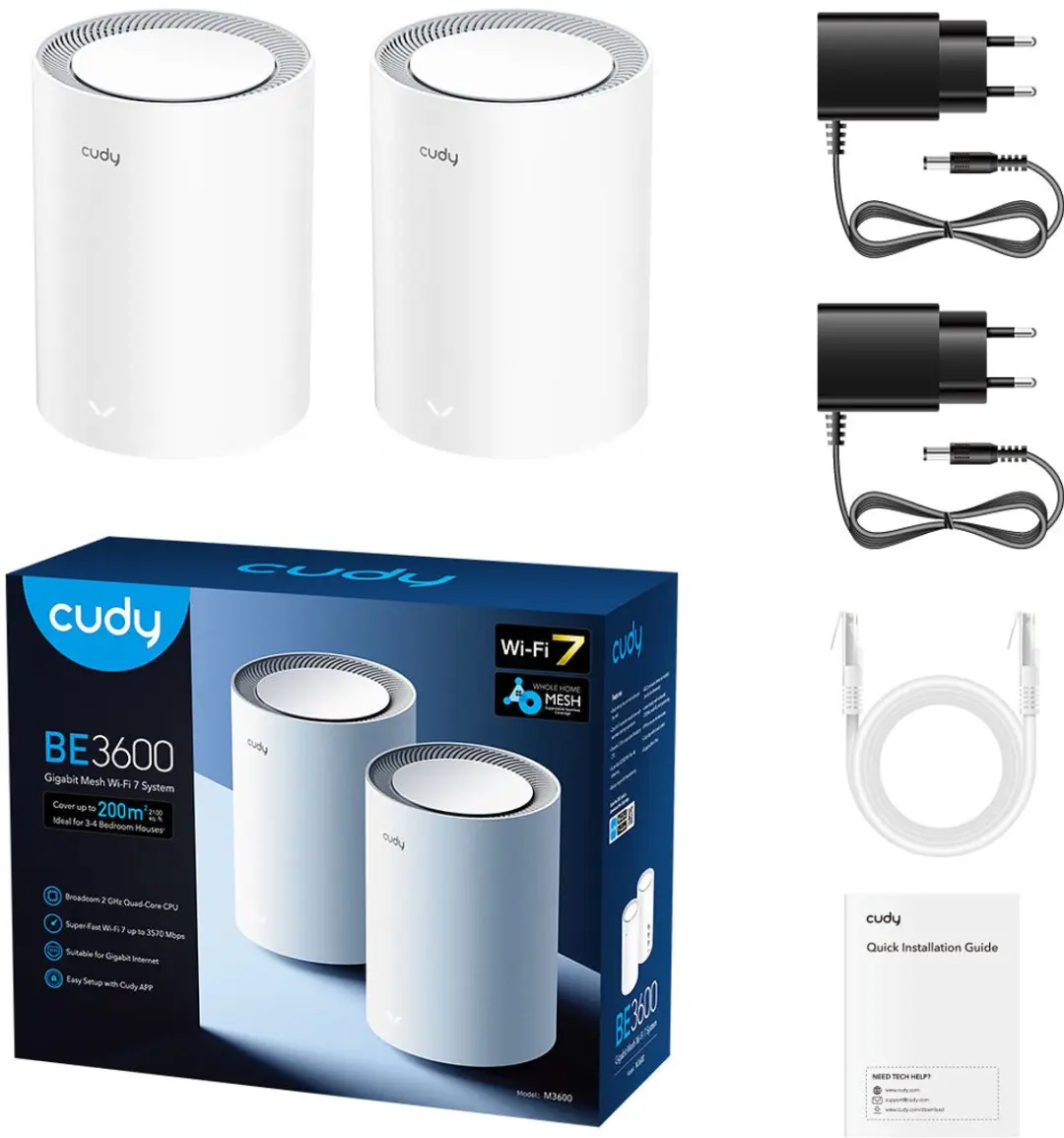Cudy BE3600 Wi-Fi 7 Router - 3.6 Gbps - Wit - afbeelding 6 van 6