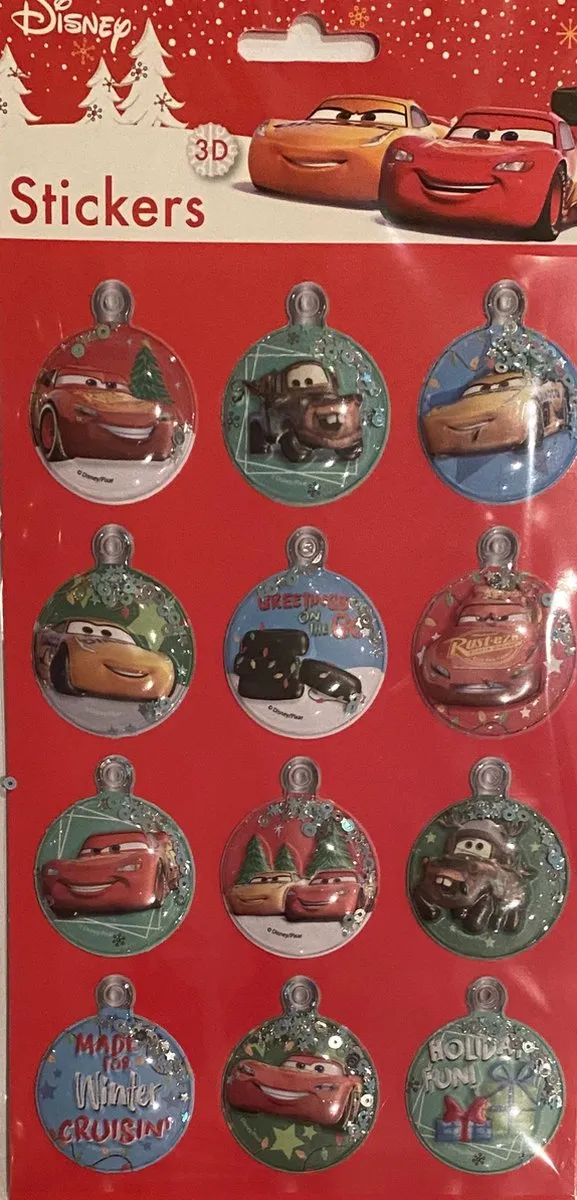 Disney Cars 3D Kerststickers - 12 Stuks - Rood