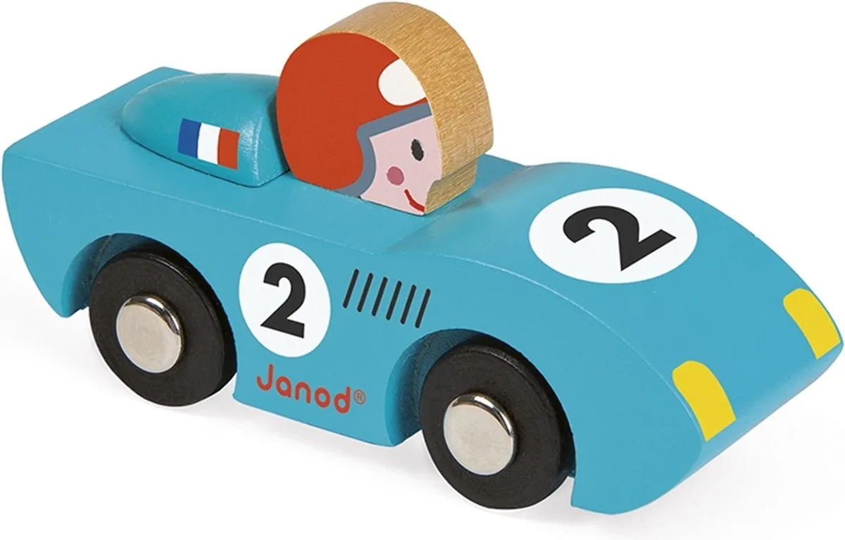 Janod Story Racing Speed Auto 8545 - Houten Raceauto - Rood/Blauw