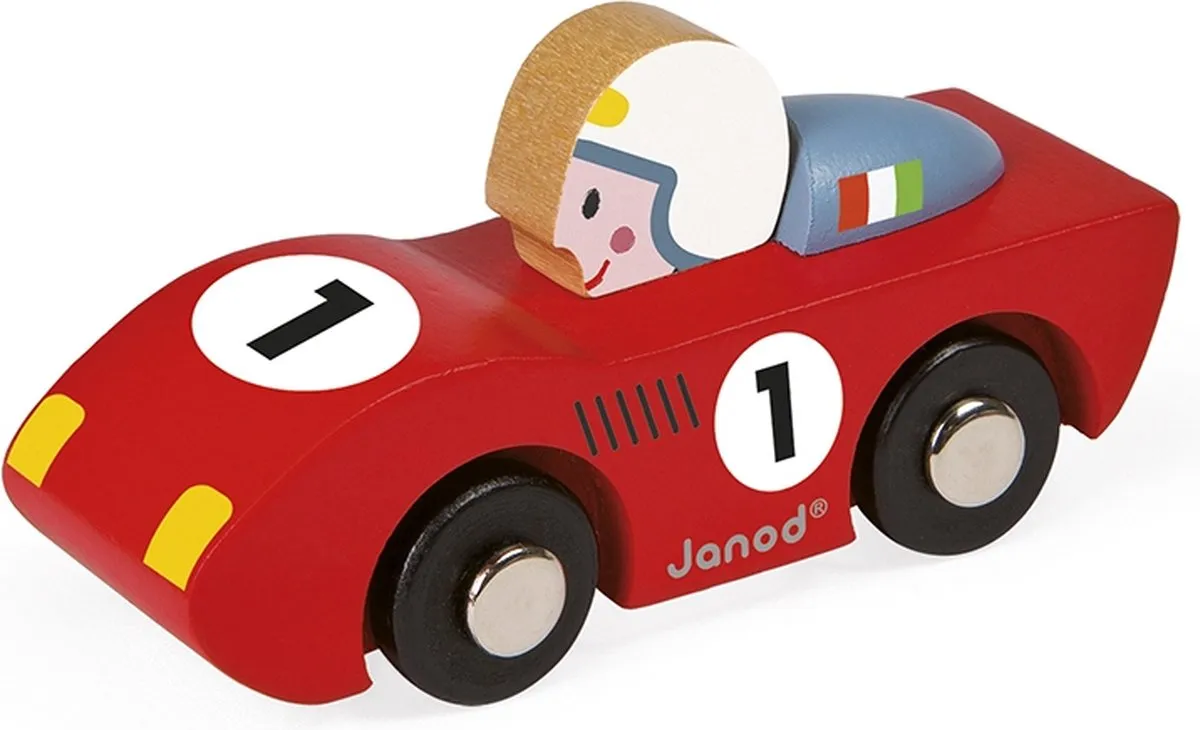 Janod Story Racing Speed Auto 8545 - Houten Raceauto - Rood/Blauw
