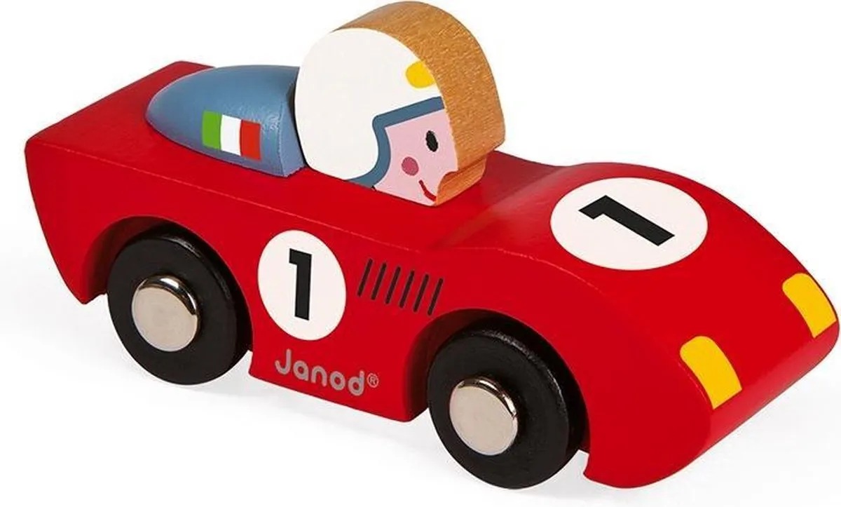 Janod Story Racing Speed Auto 8545 - Houten Raceauto - Rood/Blauw