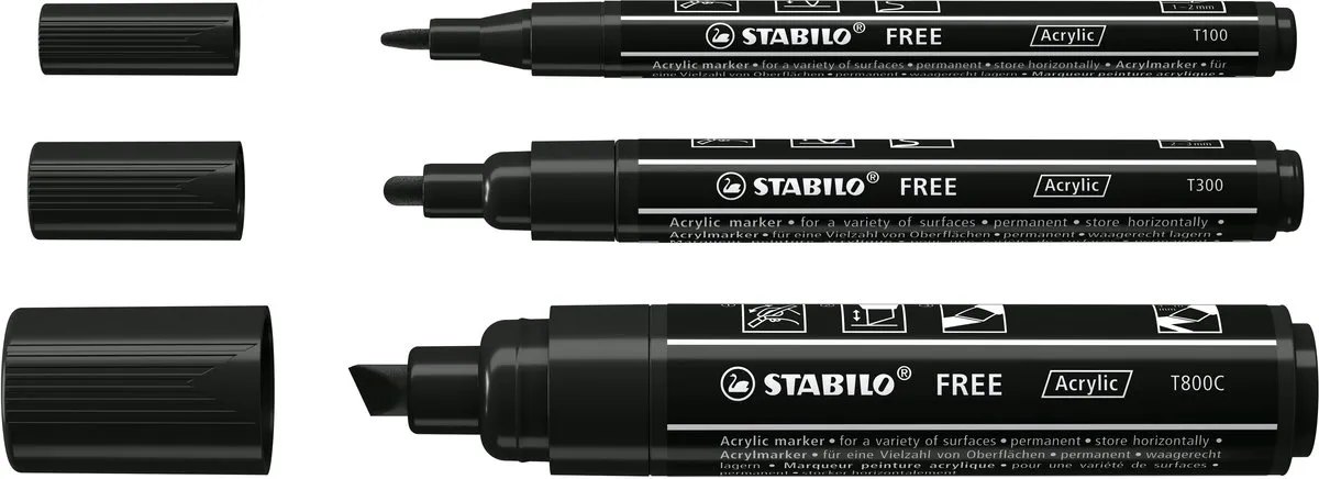 STABILO Free Acryl Marker Mixed Tip Set - 3 Stuks - afbeelding 6 van 6