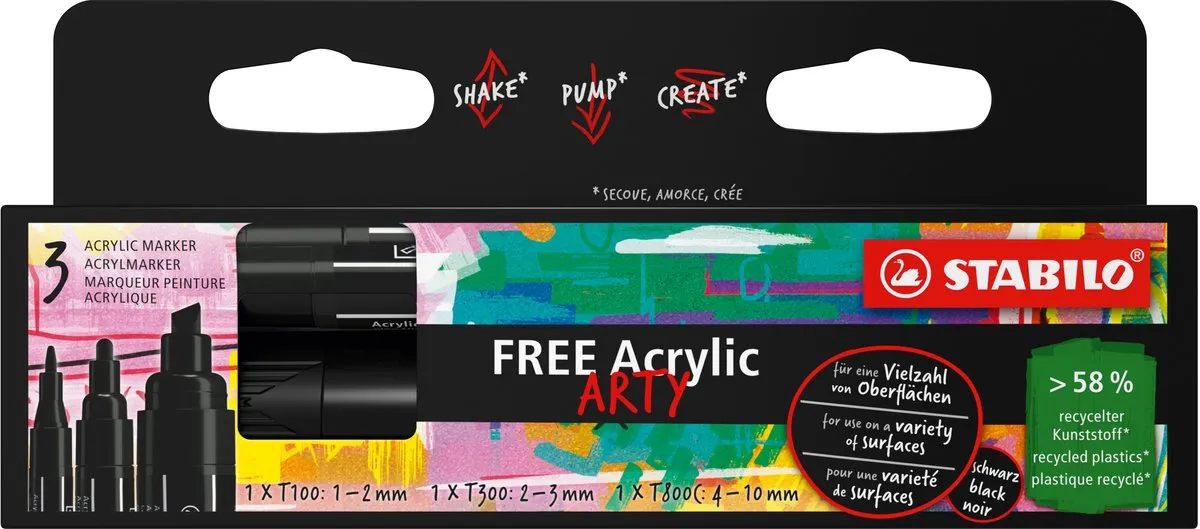 STABILO Free Acryl Marker Mixed Tip Set - 3 Stuks