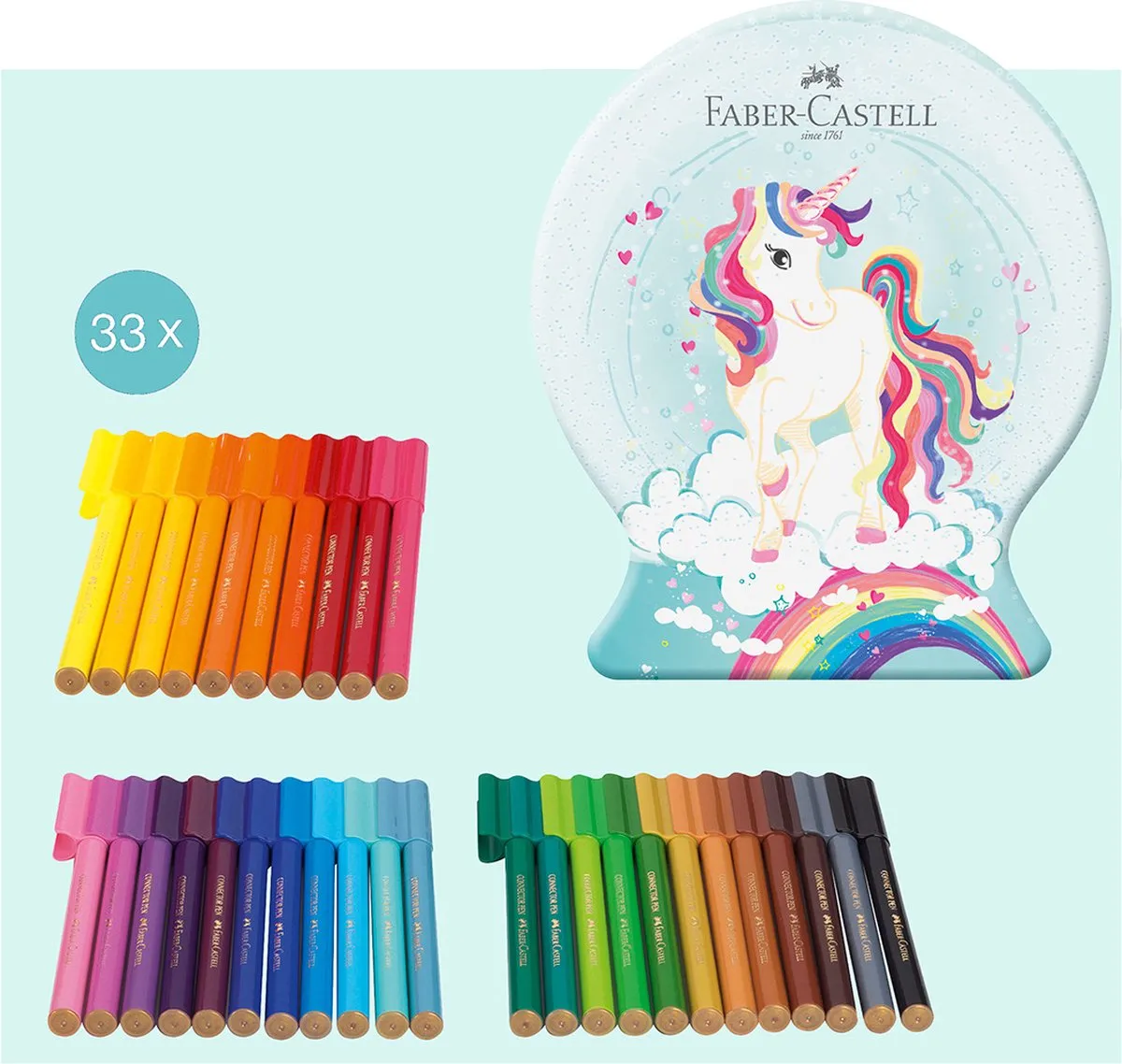Faber-Castell Connector Snow Globe Unicorn Viltstiften 33 Stuks