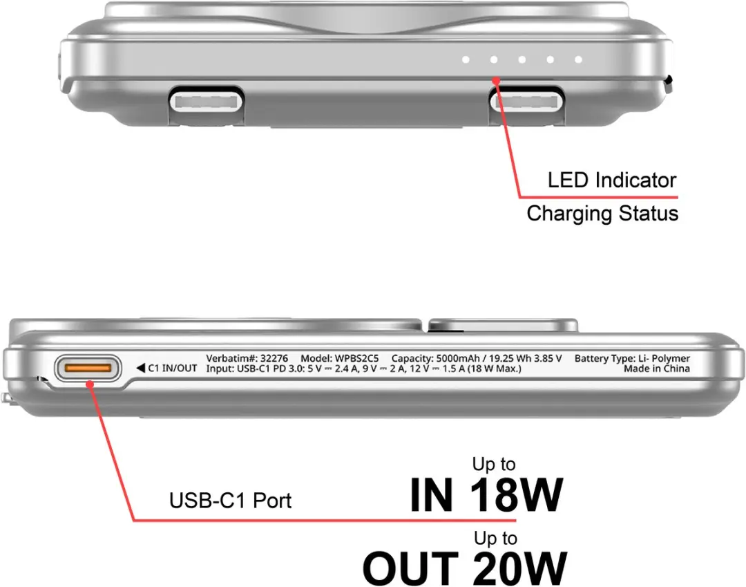 Verbatim Powerbank Charge N Go 2C 5000mAh - 20W - Transparant - afbeelding 4 van 6