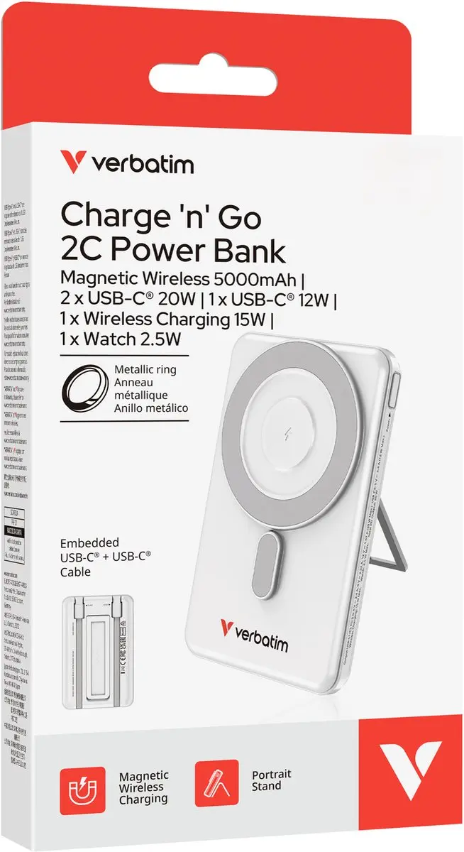 Verbatim Powerbank Charge N Go 2C 5000mAh - 20W - Transparant - afbeelding 2 van 6