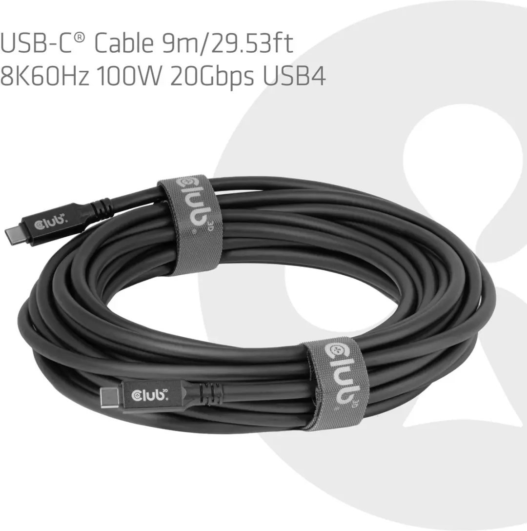 CLUB3D USB-C Kabel CAC-2509 8K 60Hz 60W USB4 - 9m - Zwart - afbeelding 5 van 6