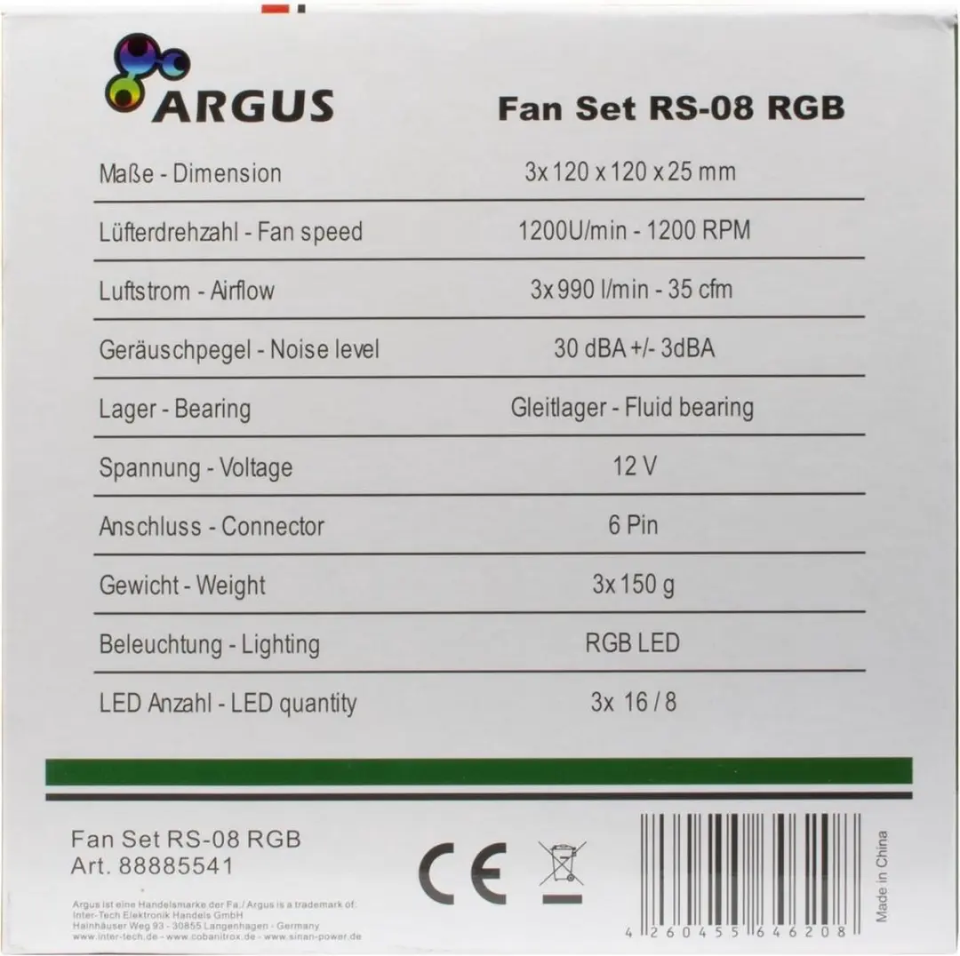 INTER-TECH Argus RGB-Fan Set RS-08 - Wit/Zwart