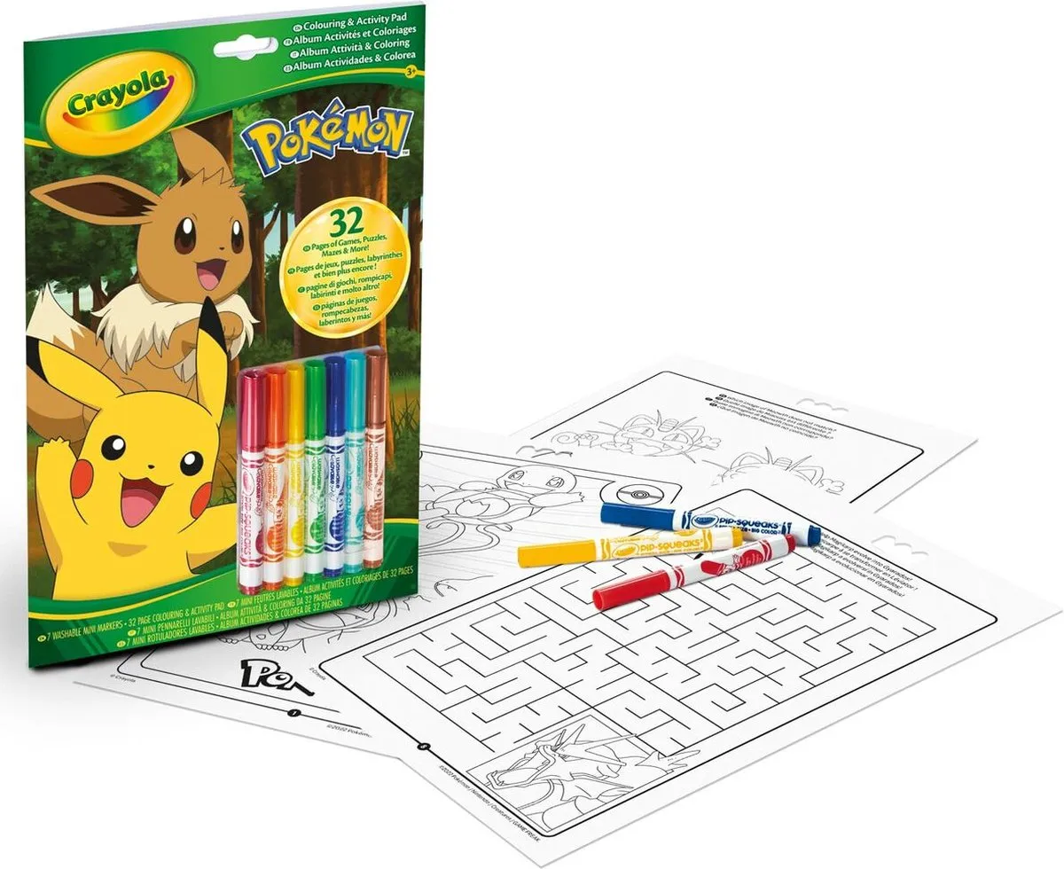 Crayola Pokémon Kleurboek - Veelkleurig - 32 Pagina's - 7 Stiften