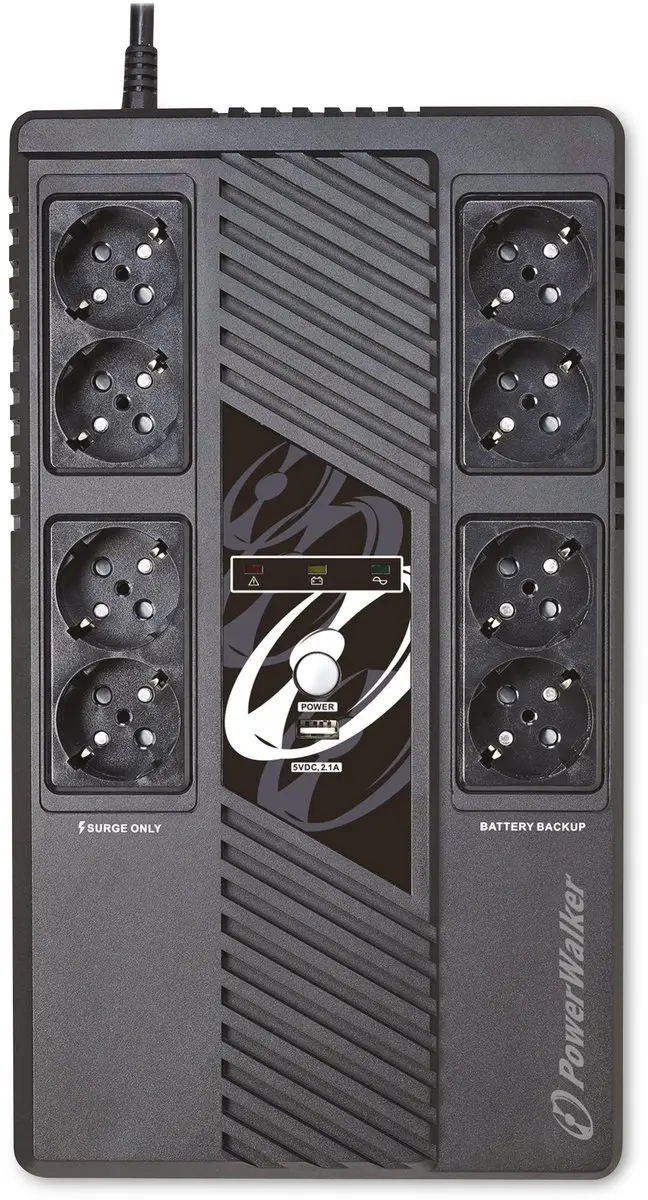 PowerWalker VI 1000 MS UPS 600W - 8 Stopcontacten - Zwart - afbeelding 4 van 5