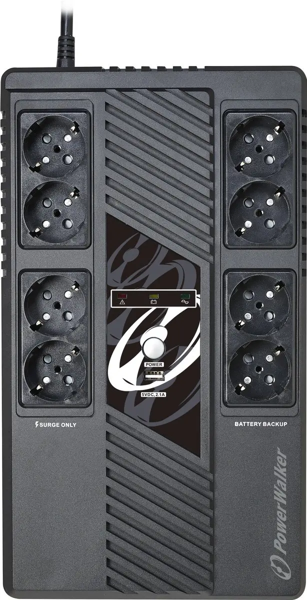 PowerWalker VI 1000 MS UPS 600W - 8 Stopcontacten - Zwart - afbeelding 2 van 5