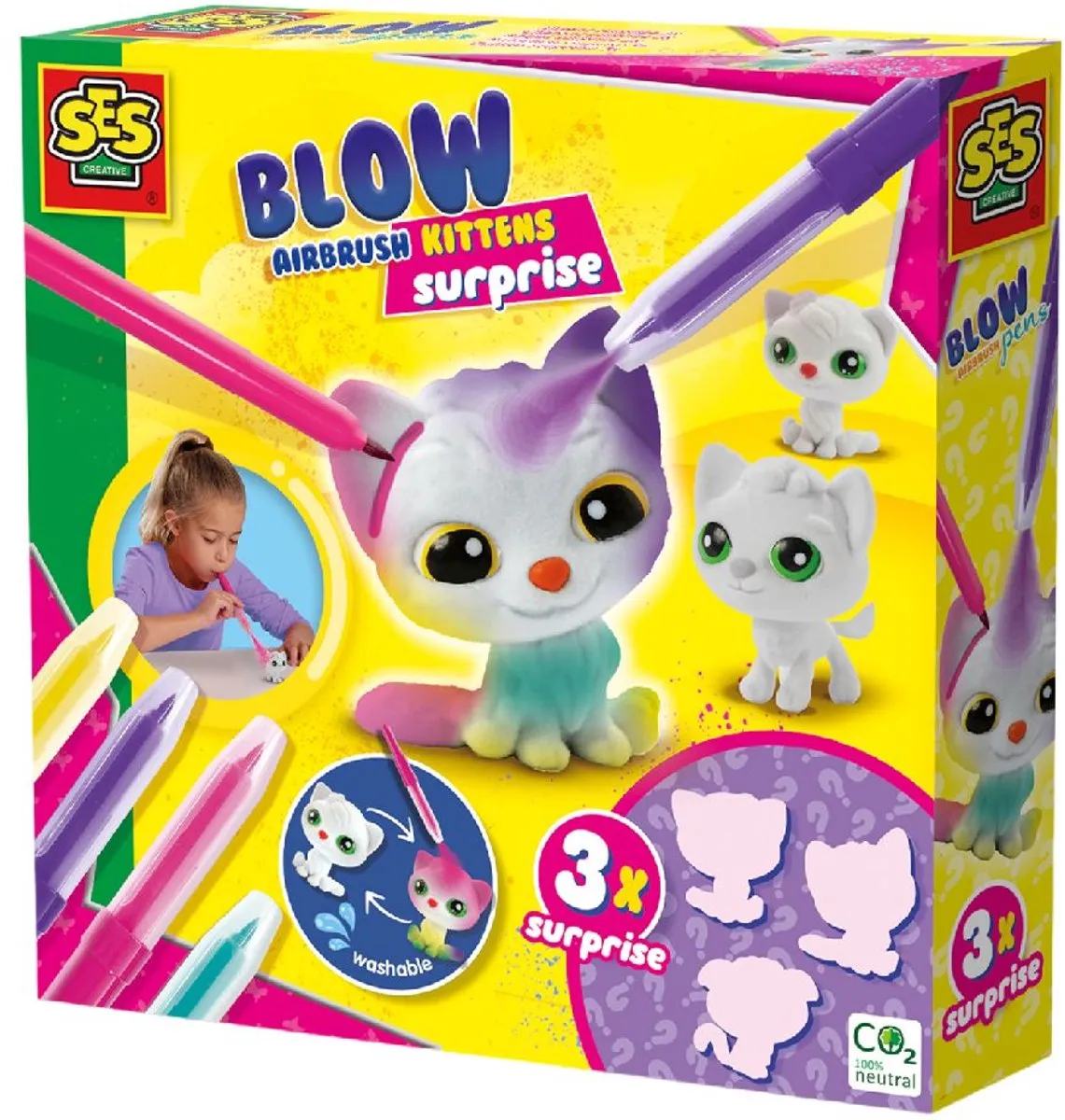 SES Creative Blow Airbrush Pens Kittens Surprise - 4 Pennen - 3 Katjes