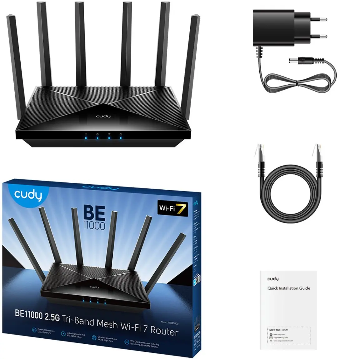 Cudy WR11000 Router - Tri-band Wi-Fi 7 5765 Mbit/s - Zwart - afbeelding 3 van 6