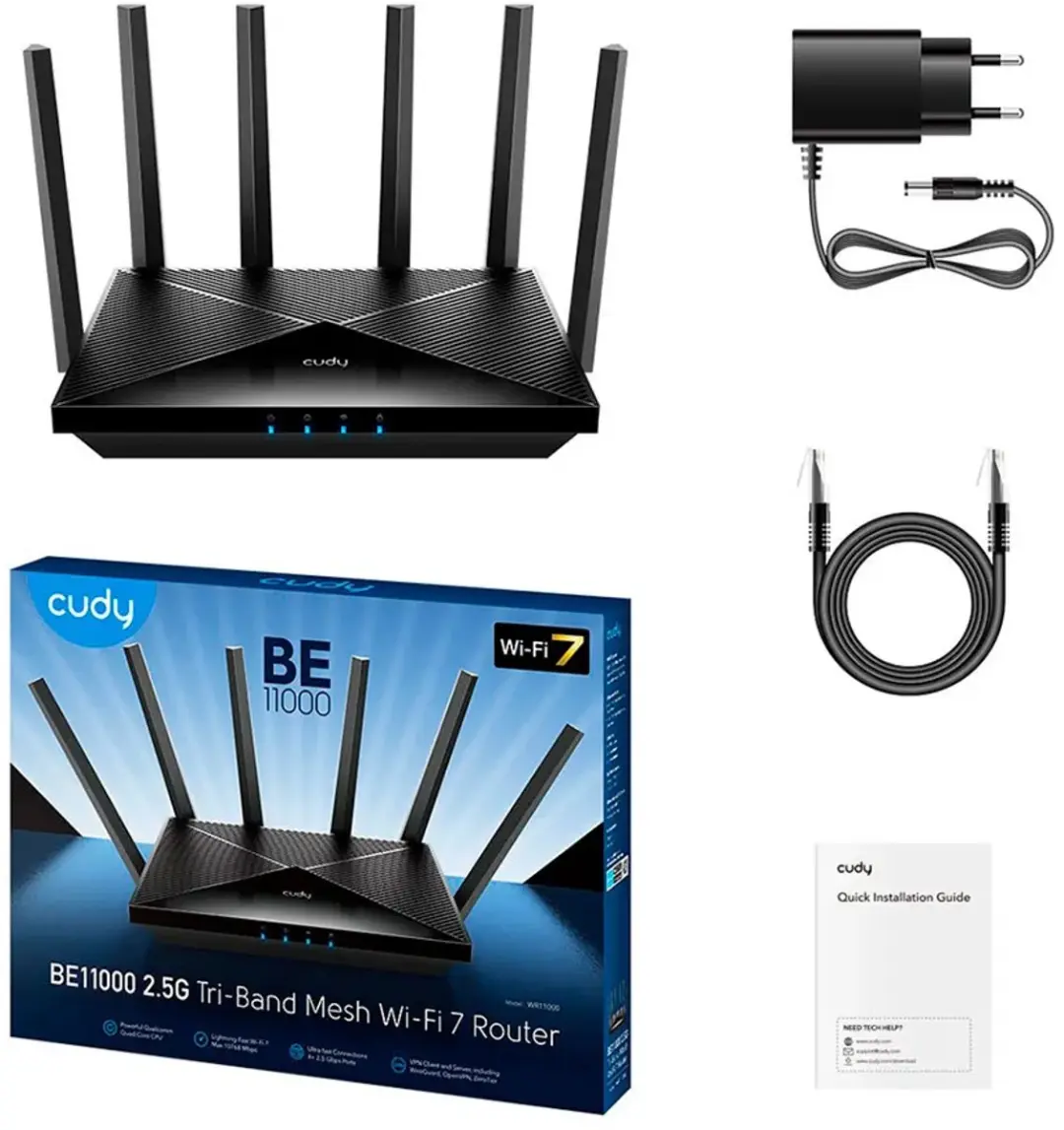 Cudy WR11000 Router - Tri-band Wi-Fi 7 5765 Mbit/s - Zwart - afbeelding 6 van 6