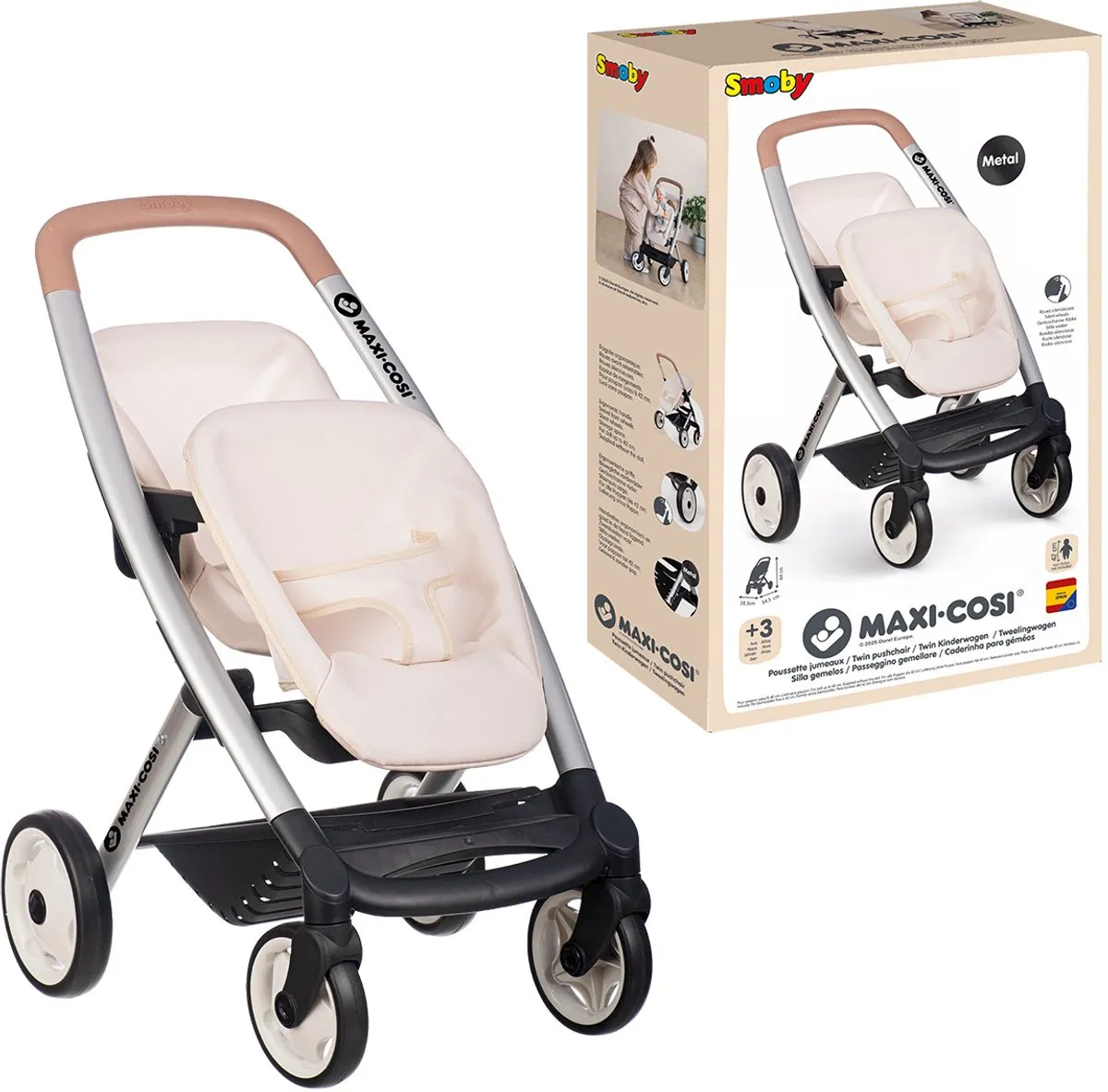 Smoby Maxi Cosy Duowagen 2 Poppen 42cm - Beige