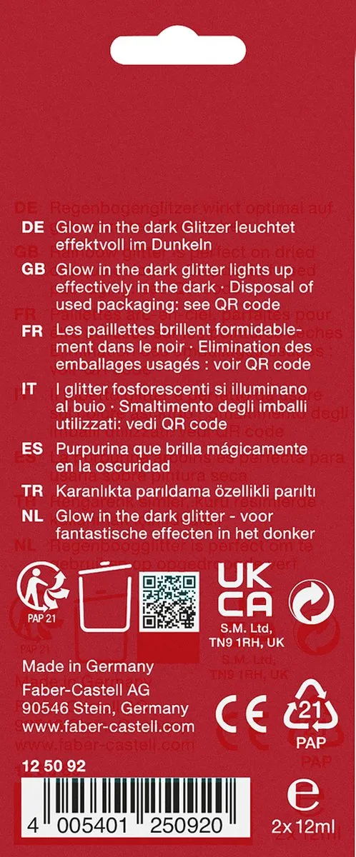 Faber-Castell Glow in the Dark Glitterverf 2x12ml