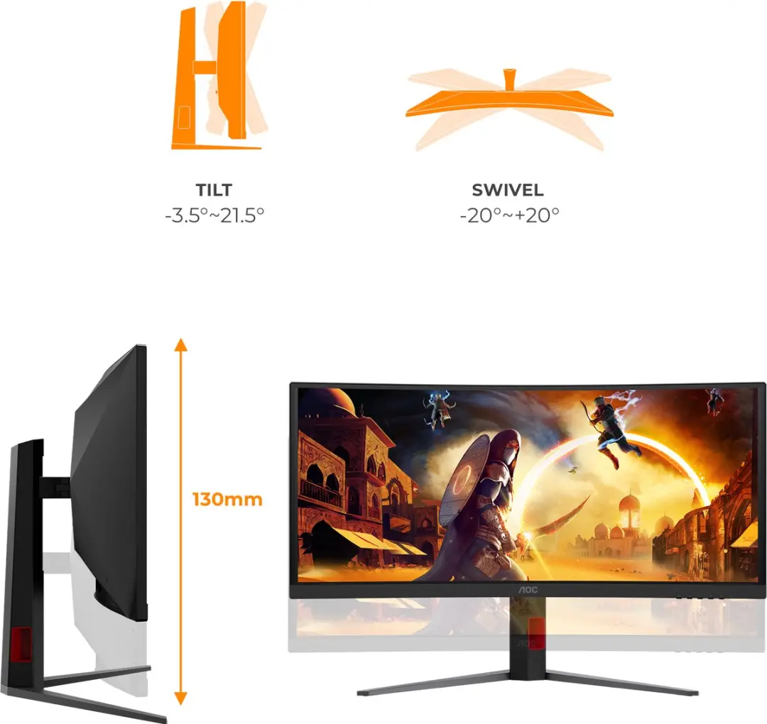 AOC G4 CU34G4ZCA Monitor 34" WQHD - 2x HDMI 2.1 - Zwart/Rood - afbeelding 5 van 6