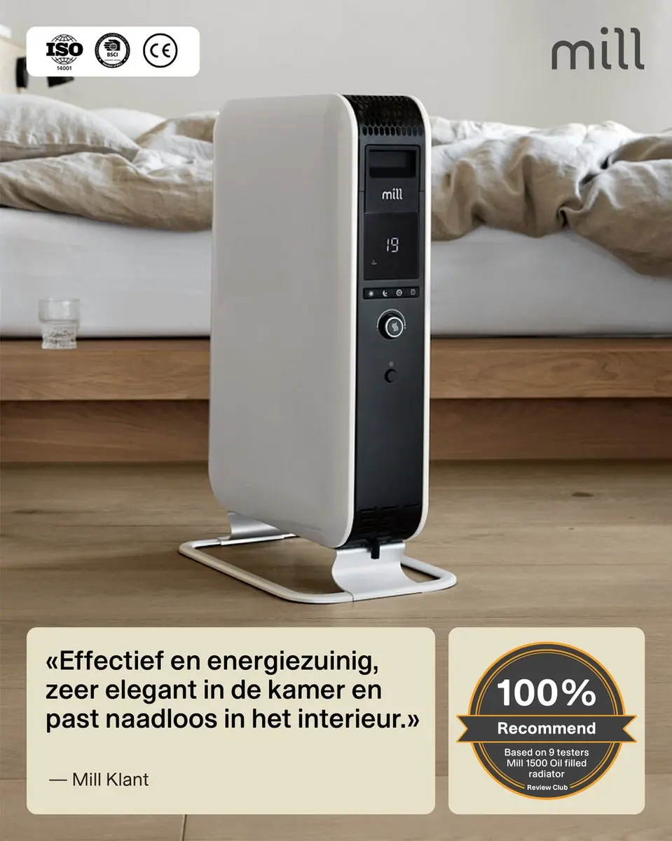 Mill AB-H1000DN Design Oliegevulde Radiator 1000W - Wit - afbeelding 4 van 6