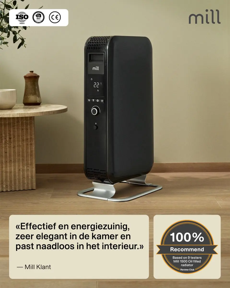 Mill AB-H1000DN BLACK Oliegevulde Radiator 1000W - Zwart - afbeelding 3 van 6