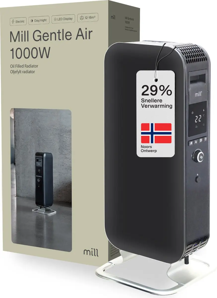 Mill AB-H1000DN BLACK Oliegevulde Radiator 1000W