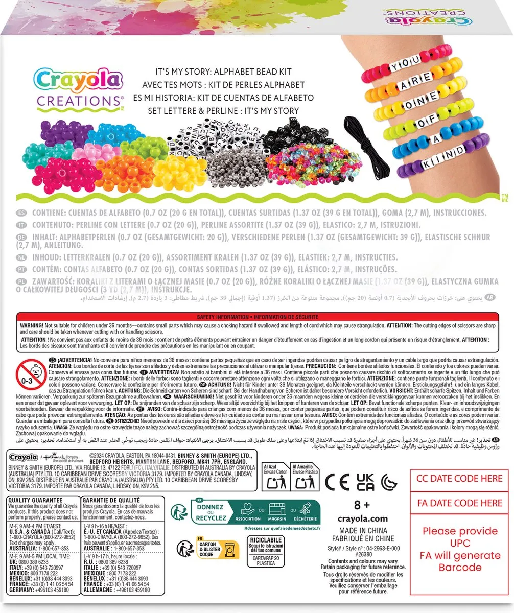 Crayola Creations Maak je Eigen Armbanden Alfabetkralen - Veelkleurig
