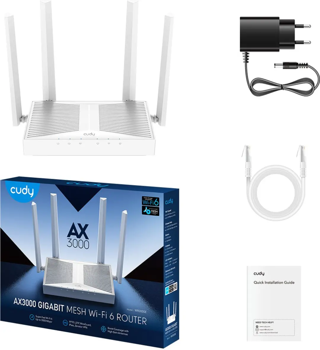 Cudy AX3000 WR3000E Wi-Fi 6 Router - 5x Gigabit LAN - Wit - afbeelding 3 van 5