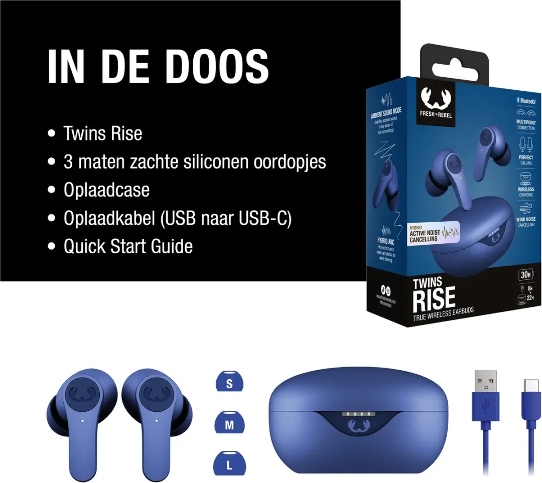 Fresh ’n Rebel Twins Rise Noise Cancelling Oordopjes - True Blue - afbeelding 6 van 6