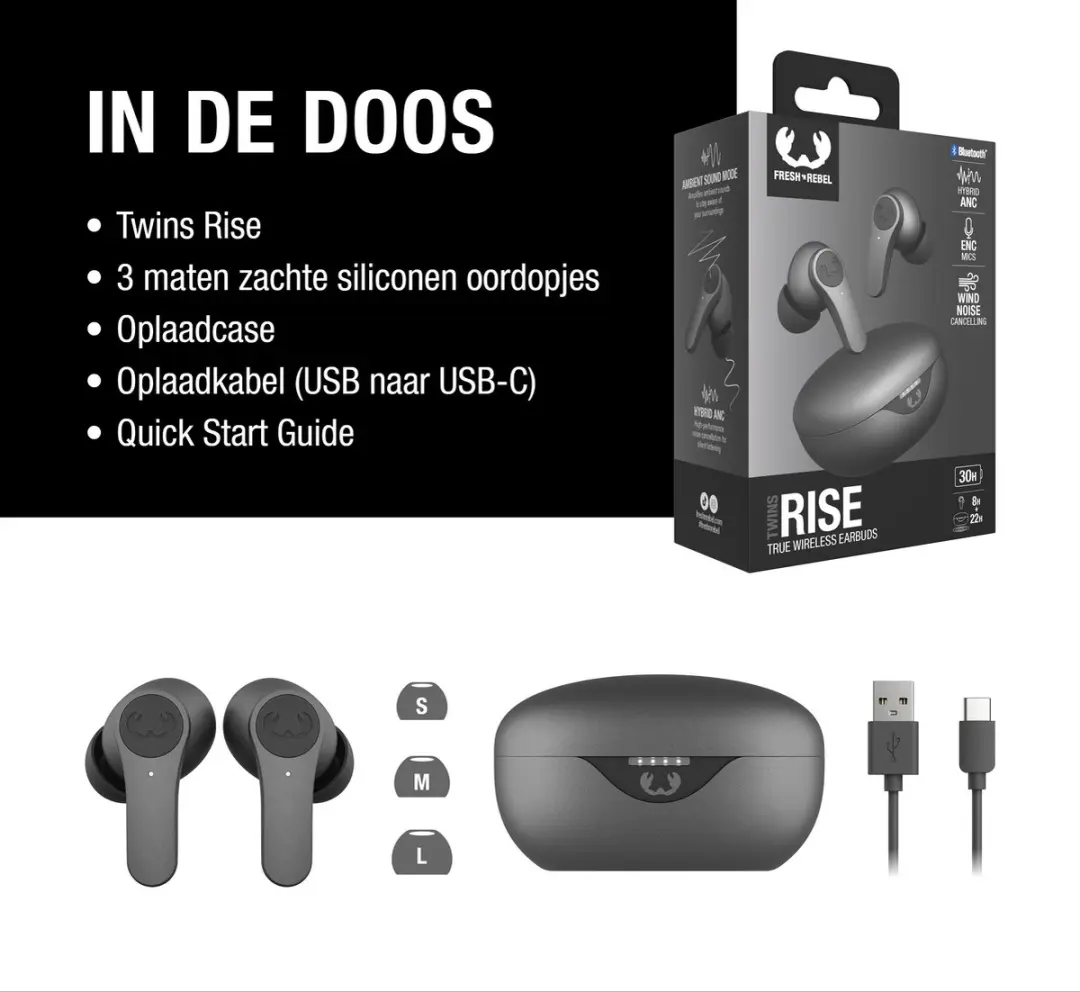 Fresh ’n Rebel Twins Rise 3TW3500 Noise Cancelling Oordopjes - Storm Grey - afbeelding 3 van 6