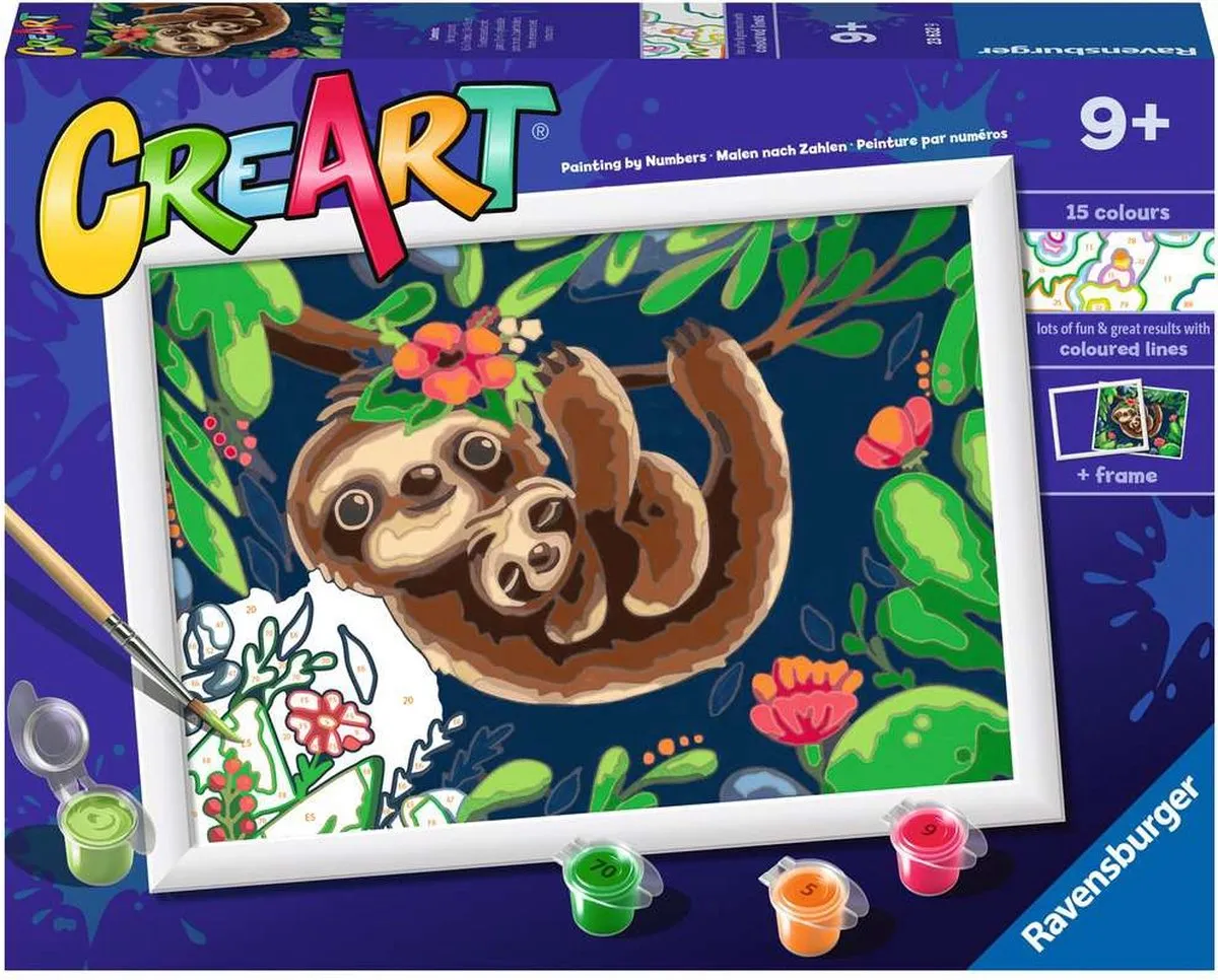 Ravensburger CreArt Sweet Sloths Schilderen op nummer - 15 Kleuren - Multicolor