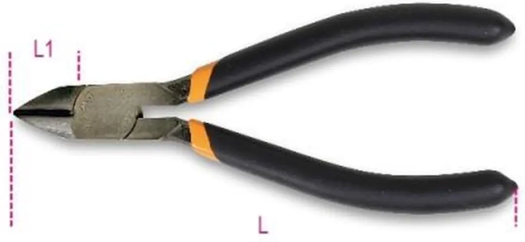 Beta zijkniptang met bijna vlakke snijvorm, Dubbele PVC antislip beklede handgre