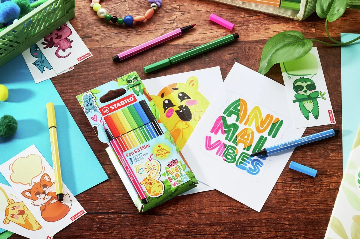 STABILO Pen 68 Mini Animal Vibes Viltstiften - 8 Stuks - afbeelding 6 van 6