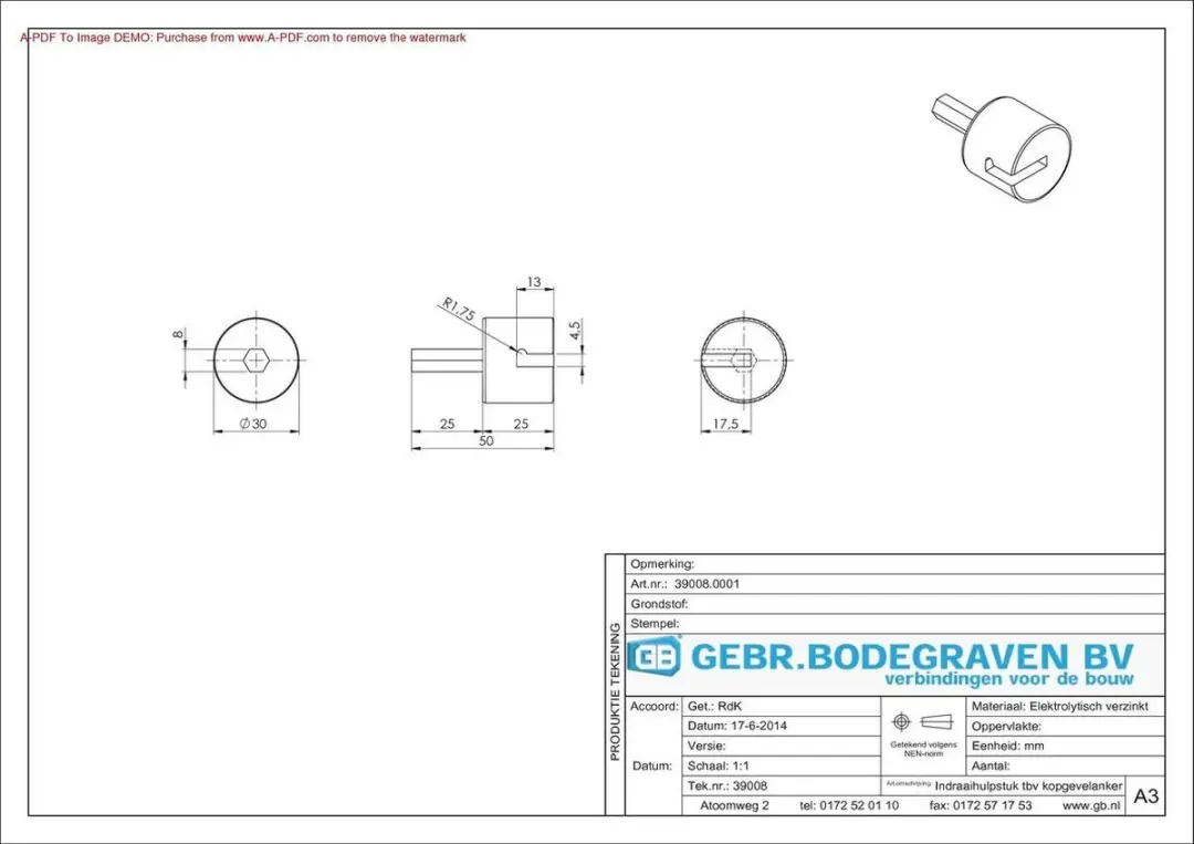 GB Indraaihulpstuk Kopgevelanker 25x19.5mm - Elektrolytisch verzinkt