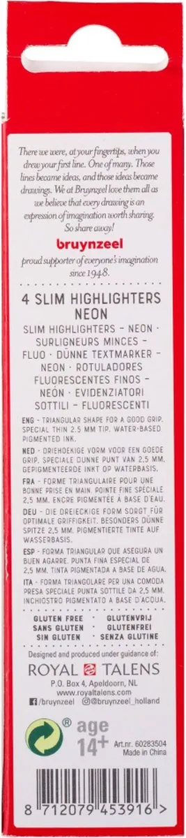 BRUYNZEEL Markeerstiften Dun Neon - 4 Stuks Multicolor - afbeelding 5 van 6