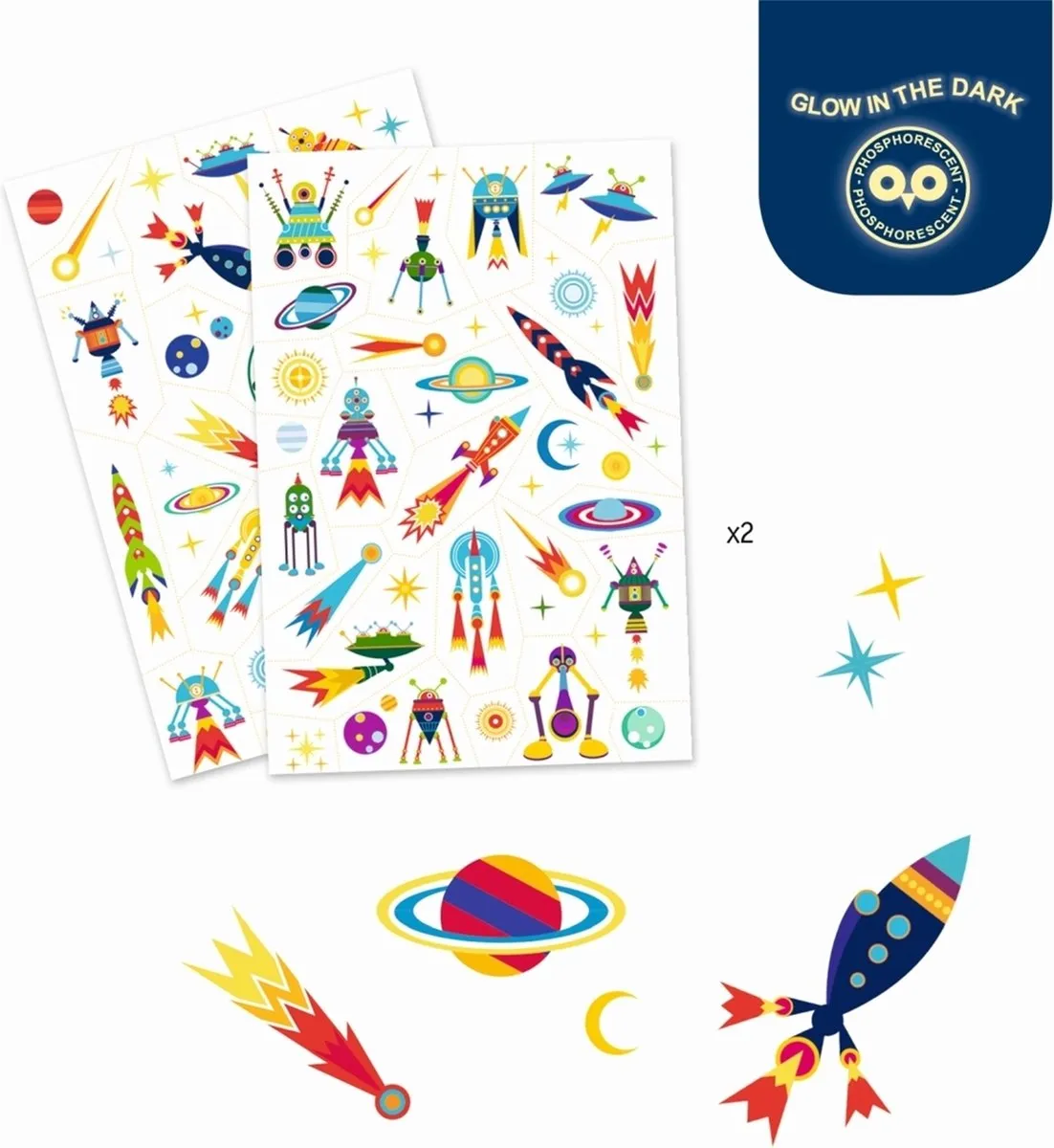 Djeco Tattoo Ruimte - Glow in the dark - Multicolor