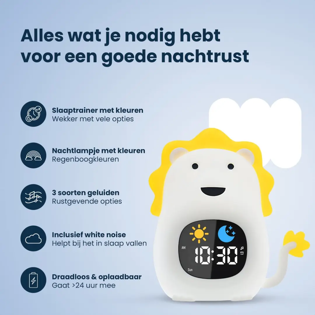Dutsi Slaaptrainer Leeuw - 3-in-1 Kinderwekker & Nachtlampje