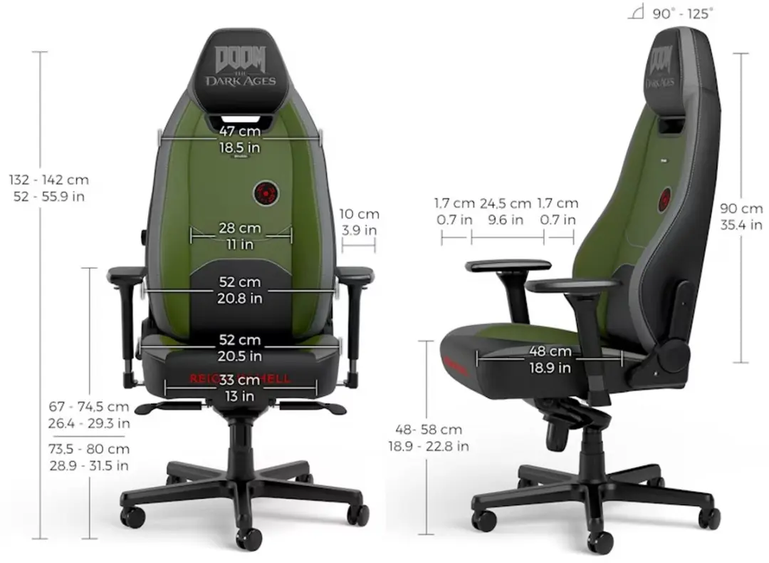 Noblechairs Legend DOOM The Dark Ages Edition Gamestoel - Groen/Zwart - afbeelding 5 van 6