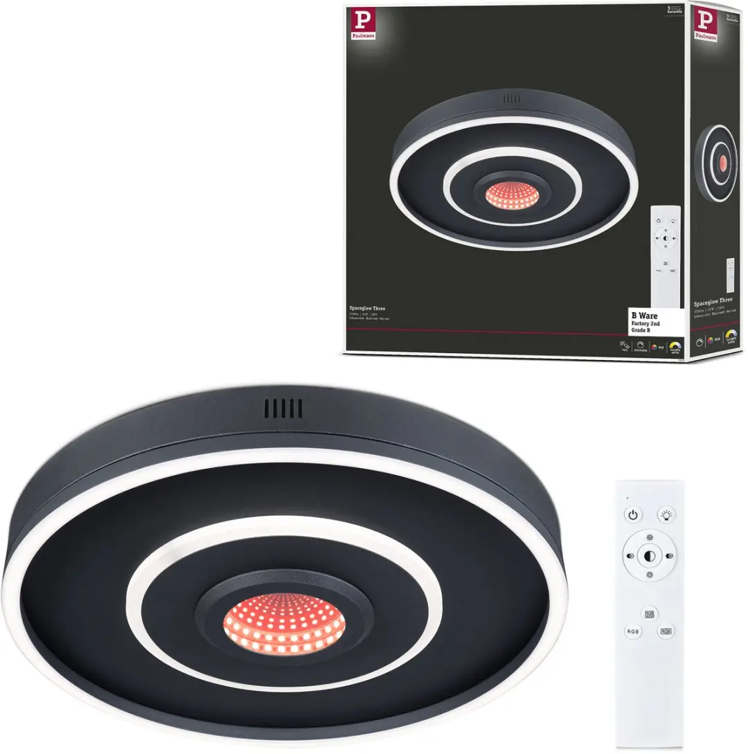 Wand- en plafondlamp B-waar Spaceglow Four RGB+ 1200lm 230V 22W dimbaar Zwart ma