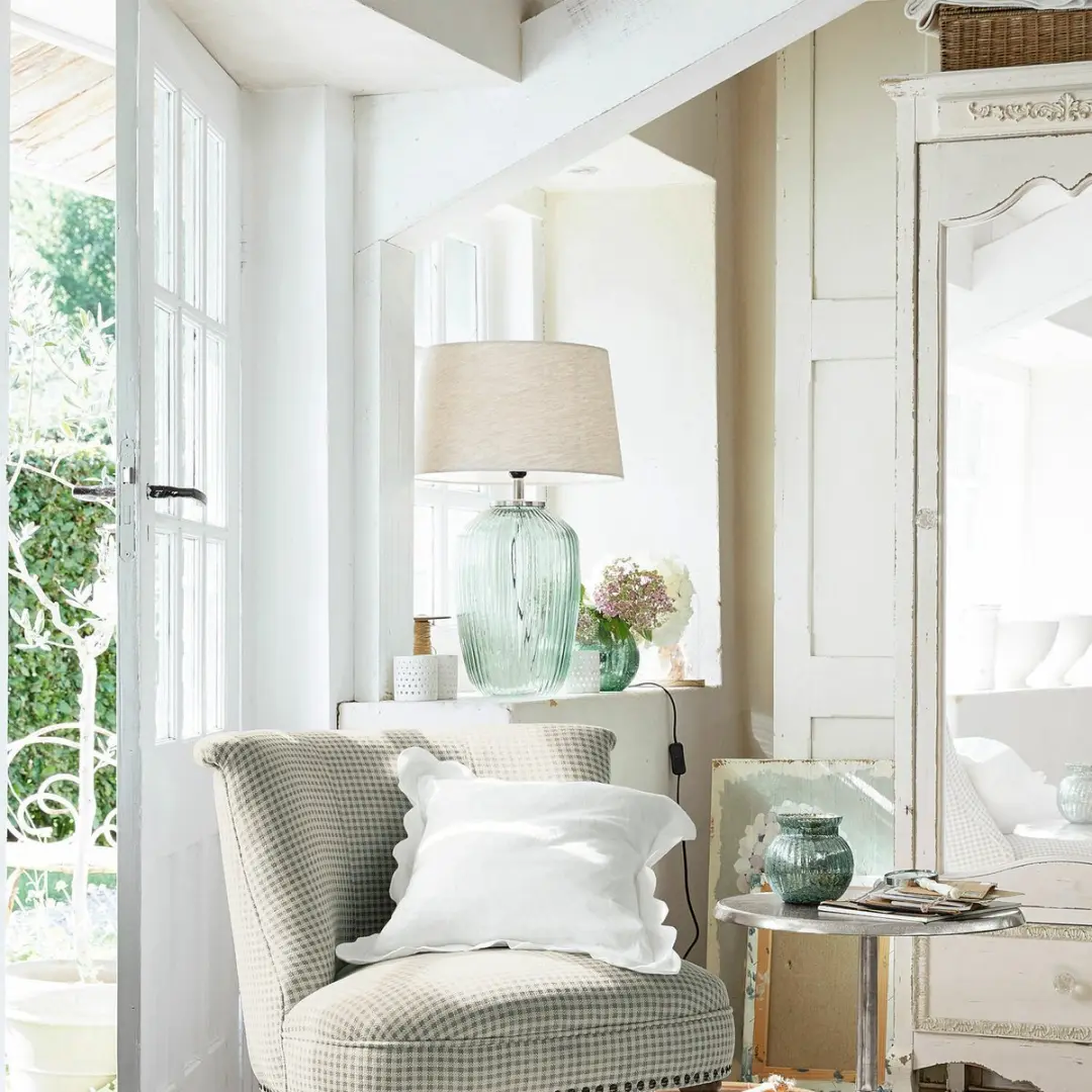 Loberon Tafellamp Fenis - 40cm - 25W - Crème/Groen - afbeelding 6 van 6