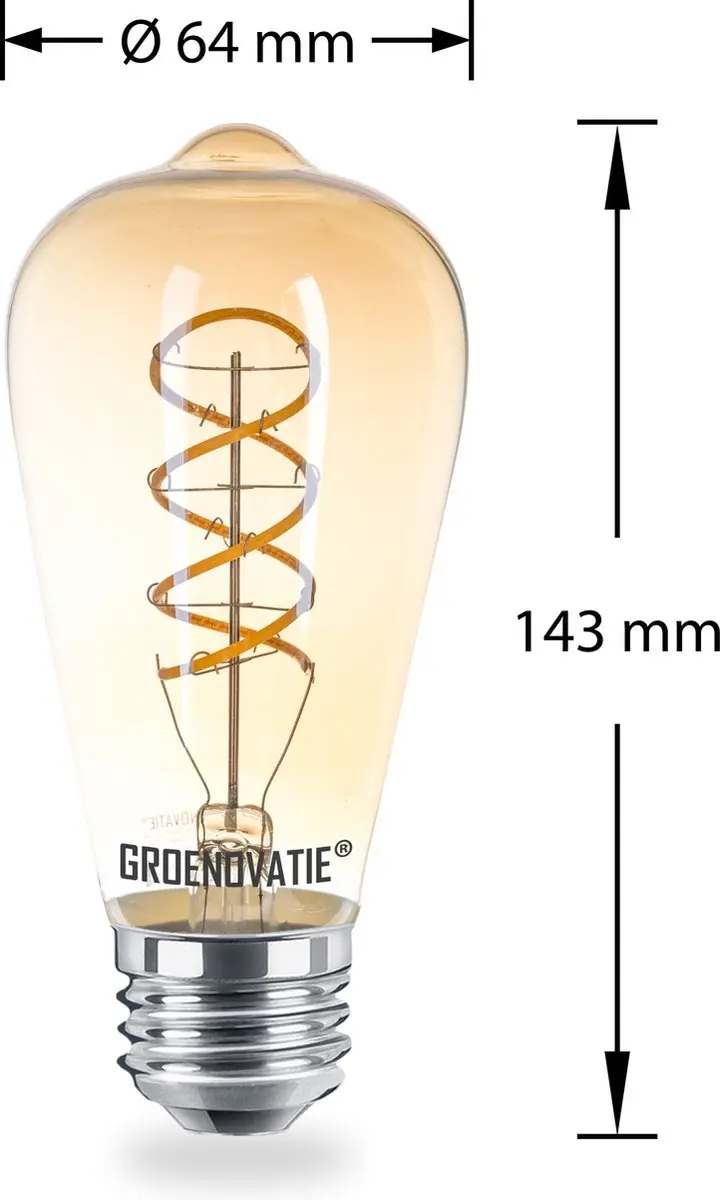 Groenovatie E27 LED Filament Rustika ST64 - 6W - Extra Warm Wit - Dimbaar - afbeelding 3 van 5