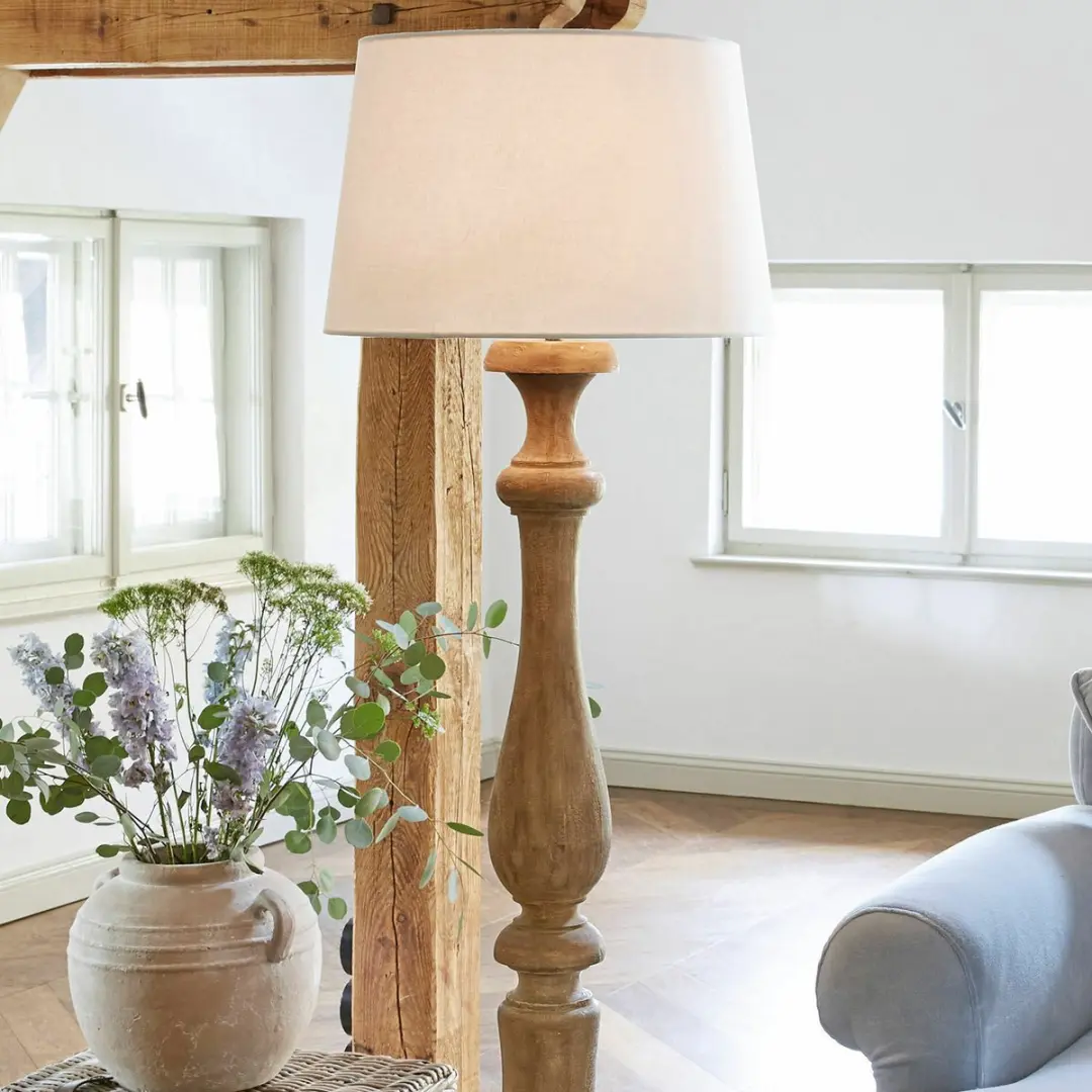 Loberon Etienne Staande Lamp - Bruin/Wit - afbeelding 4 van 5