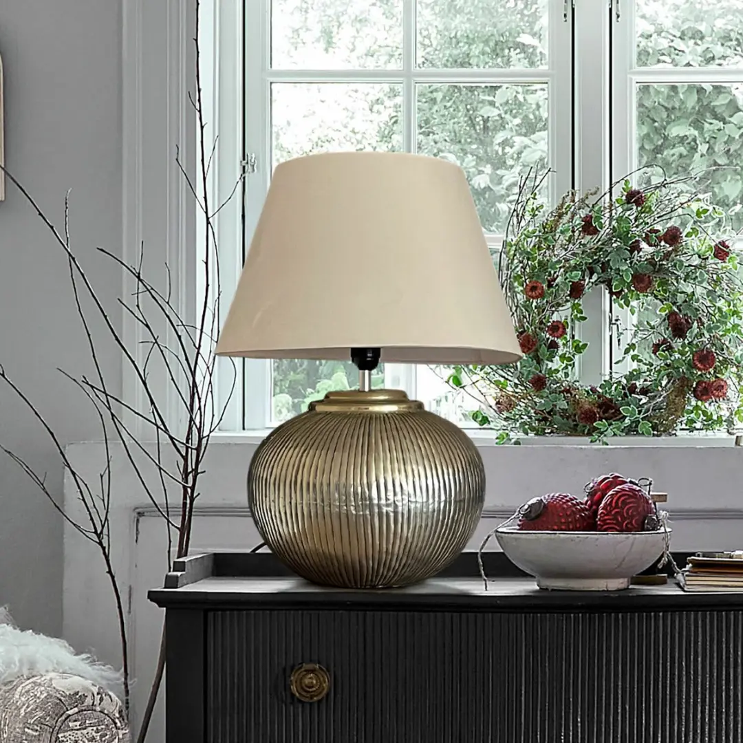 Loberon Rosélune Tafellamp - Ø40cm - Antiekzilver/Crème - afbeelding 2 van 6