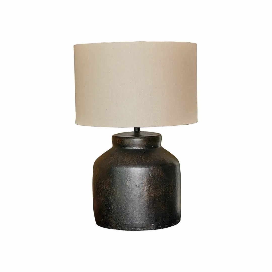 Loberon Norelles Tafellamp - 25W - Ø20cm - Zwart/Crème - afbeelding 4 van 6