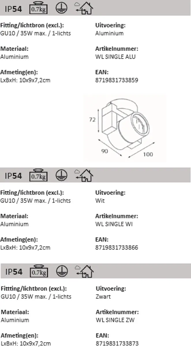 Artdelight Opbouwspot GU10 Aluminium - IP54