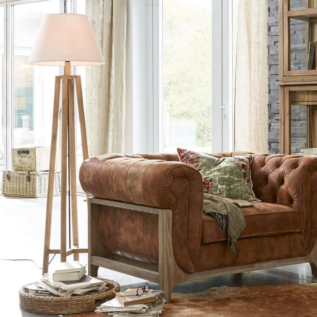 Loberon Edgewood Staande Lamp - Bruin/Linnen - afbeelding 6 van 6