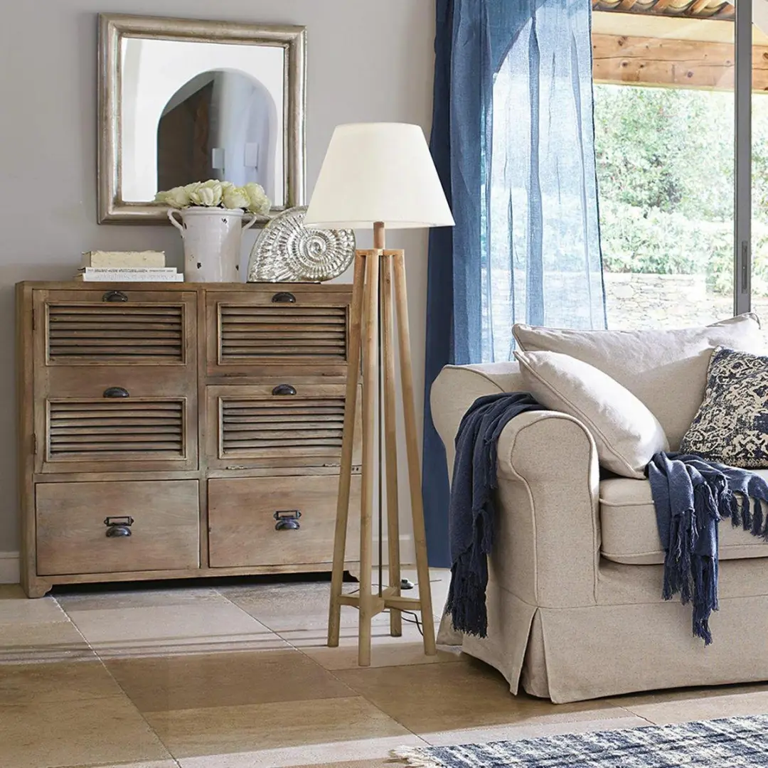 Loberon Edgewood Staande Lamp - Bruin/Linnen - afbeelding 5 van 6