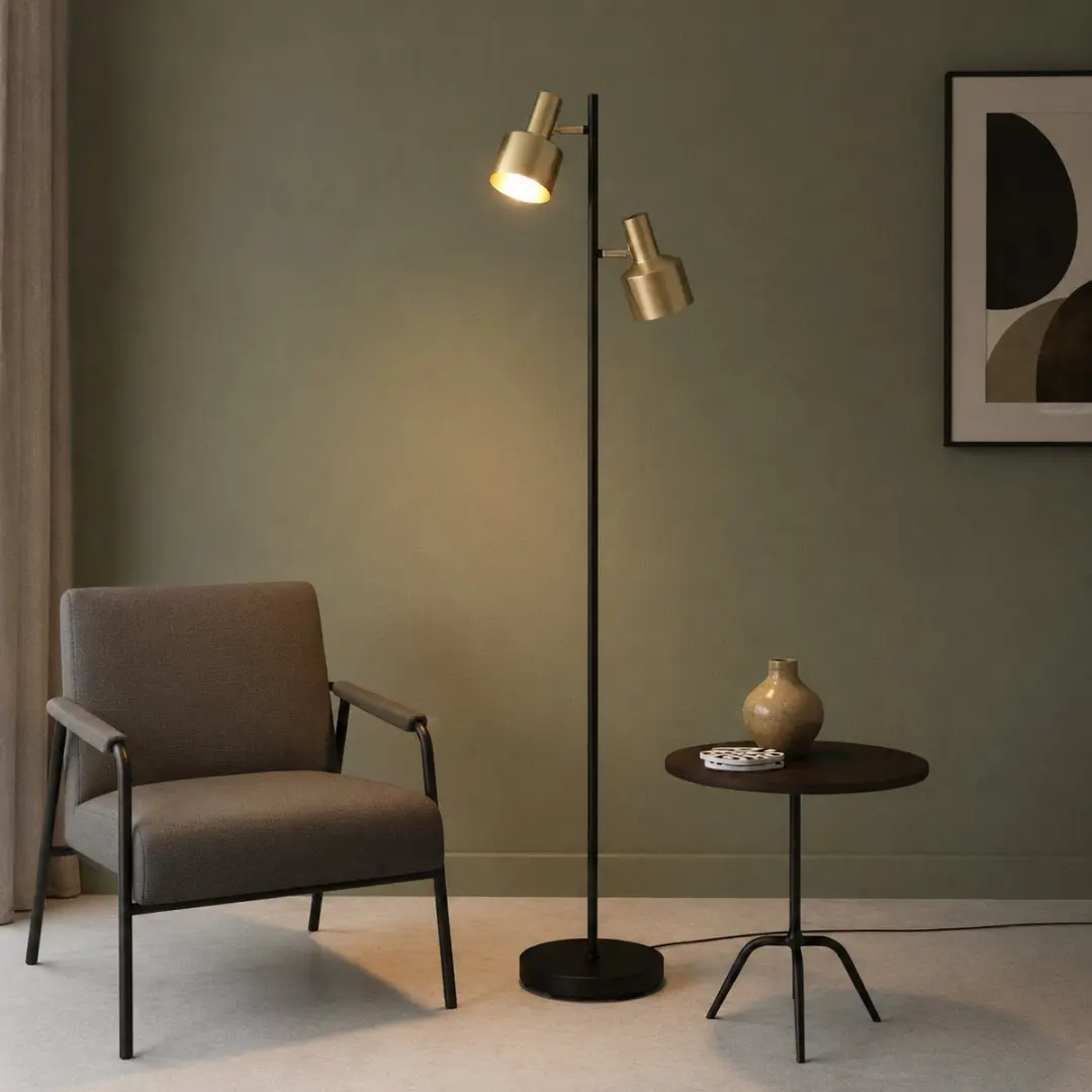 Artdelight Twinkle 2 Vloerlamp - 150cm - Goud/Zwart