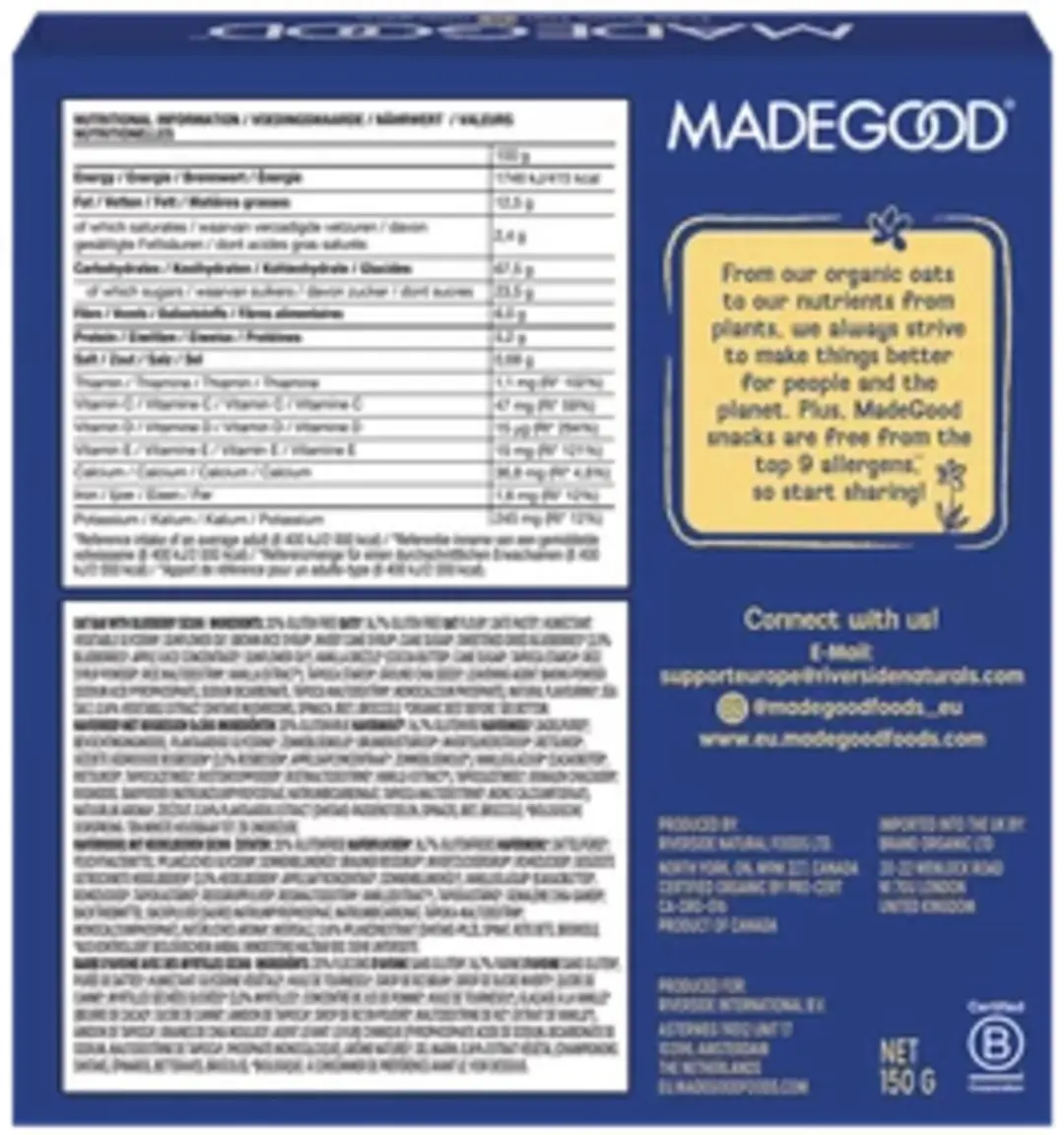 MadeGood Mornings Baked Oat Bars Blueberry