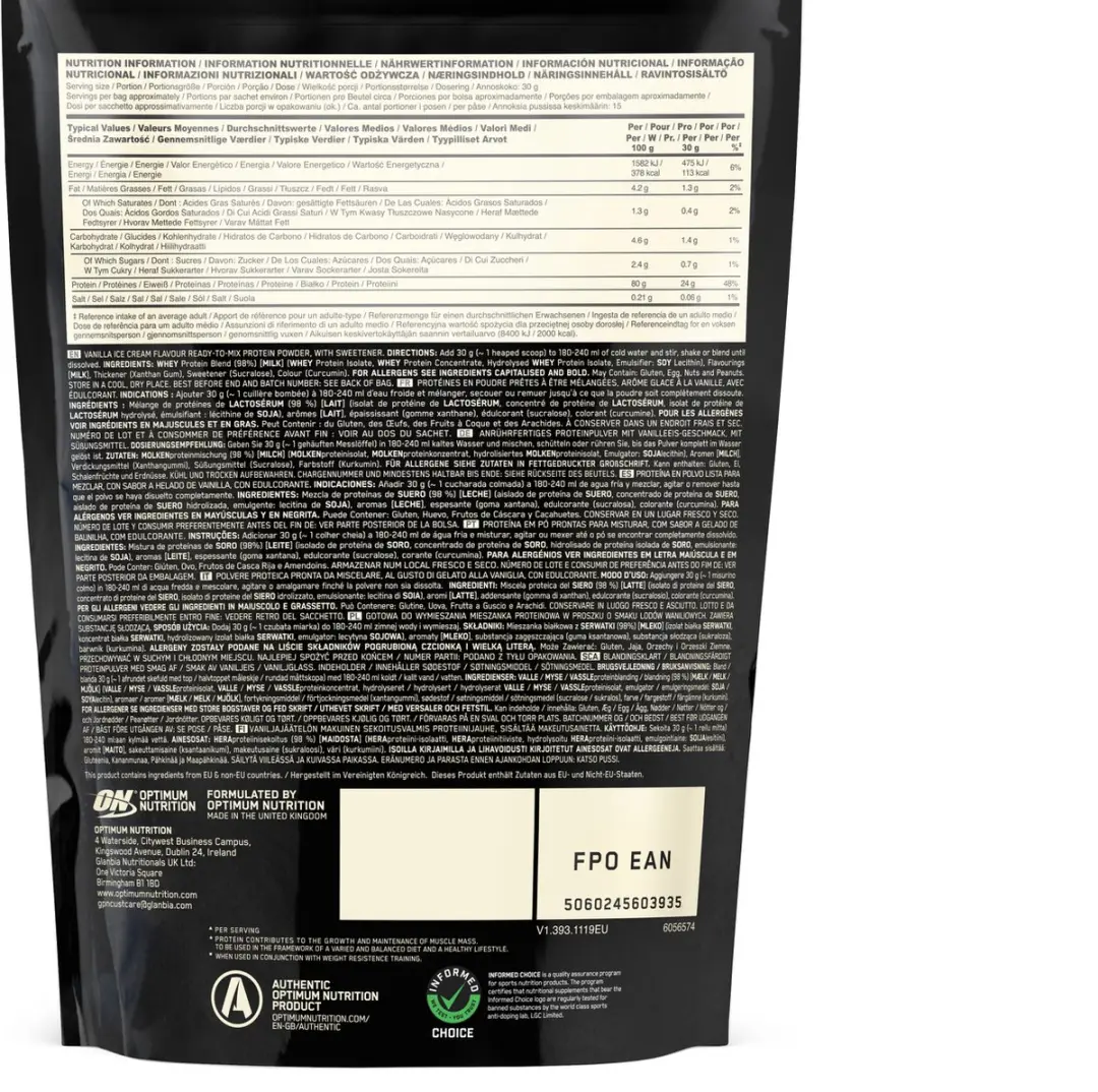 Optimum Nutrition Gold Standard 100% Whey - Vanilla Ice Cream 450g - afbeelding 4 van 6