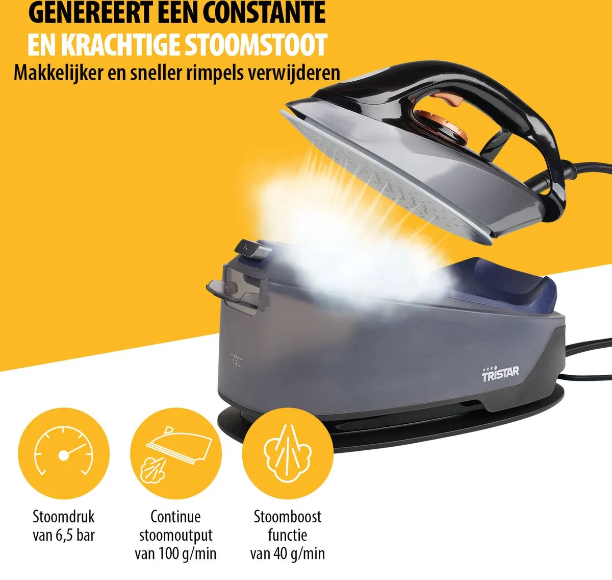 Tristar ST-8930 Stoomstrijksysteem 2200W - 1,2L - 6,5 bar - Antraciet
